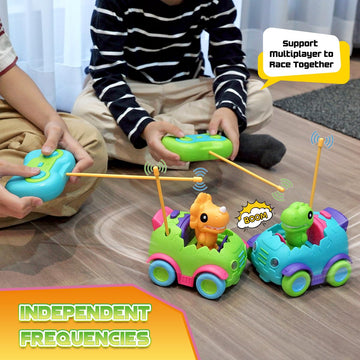 Nueplay Remote Control Car for Toddler Age 2 3 4 5, Electric RC Car Toys with Light & Music, Toddler Dinosaur Toys, Dino Figures