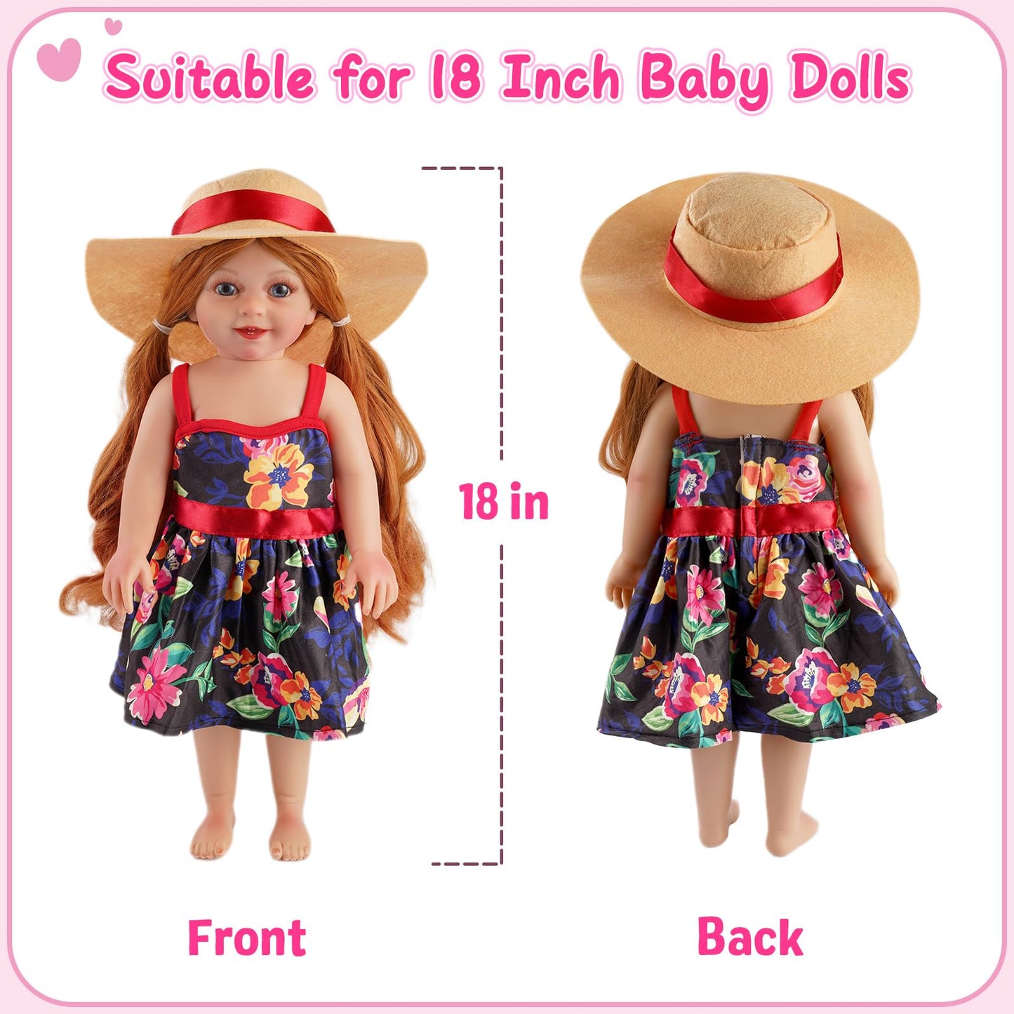 Babeside 18 Inch Doll Clothes And Accessories With Doll Bag For 18 Inch Baby Dolls Girl, 7 Pcs Dolls Clothes With Hat Comb Mirro
