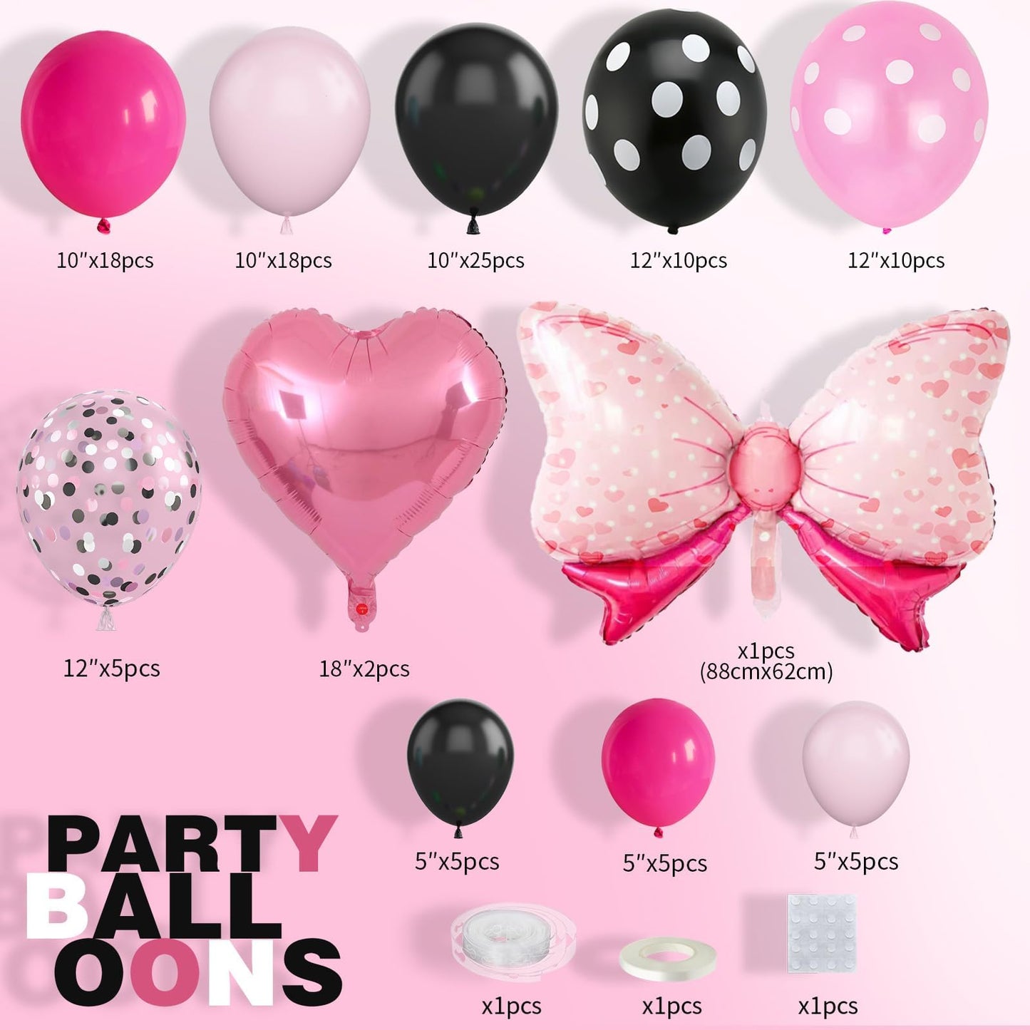 Pink Black Balloon Arch Kit, Mini Mouse Balloon Arch Kit, Pink And Black Polka Dot Balloons Mini Mouse Theme Party Decorations,