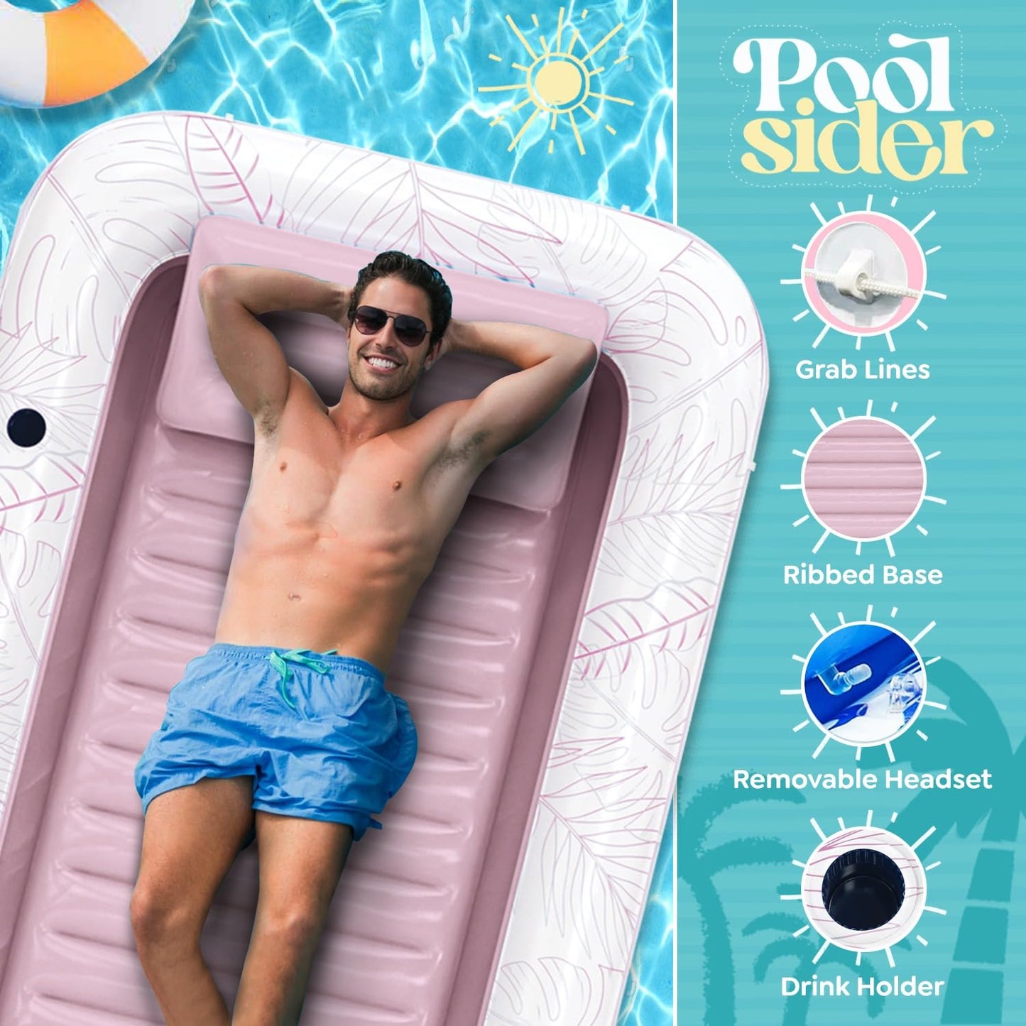 enhanced Inflatable Tanning Pool Lounger | XL Inflatable Tanning Bed for mature-themeds | Multipurpose Pool Floats | Inflatable Pool Float | Tanning Float - Pink
