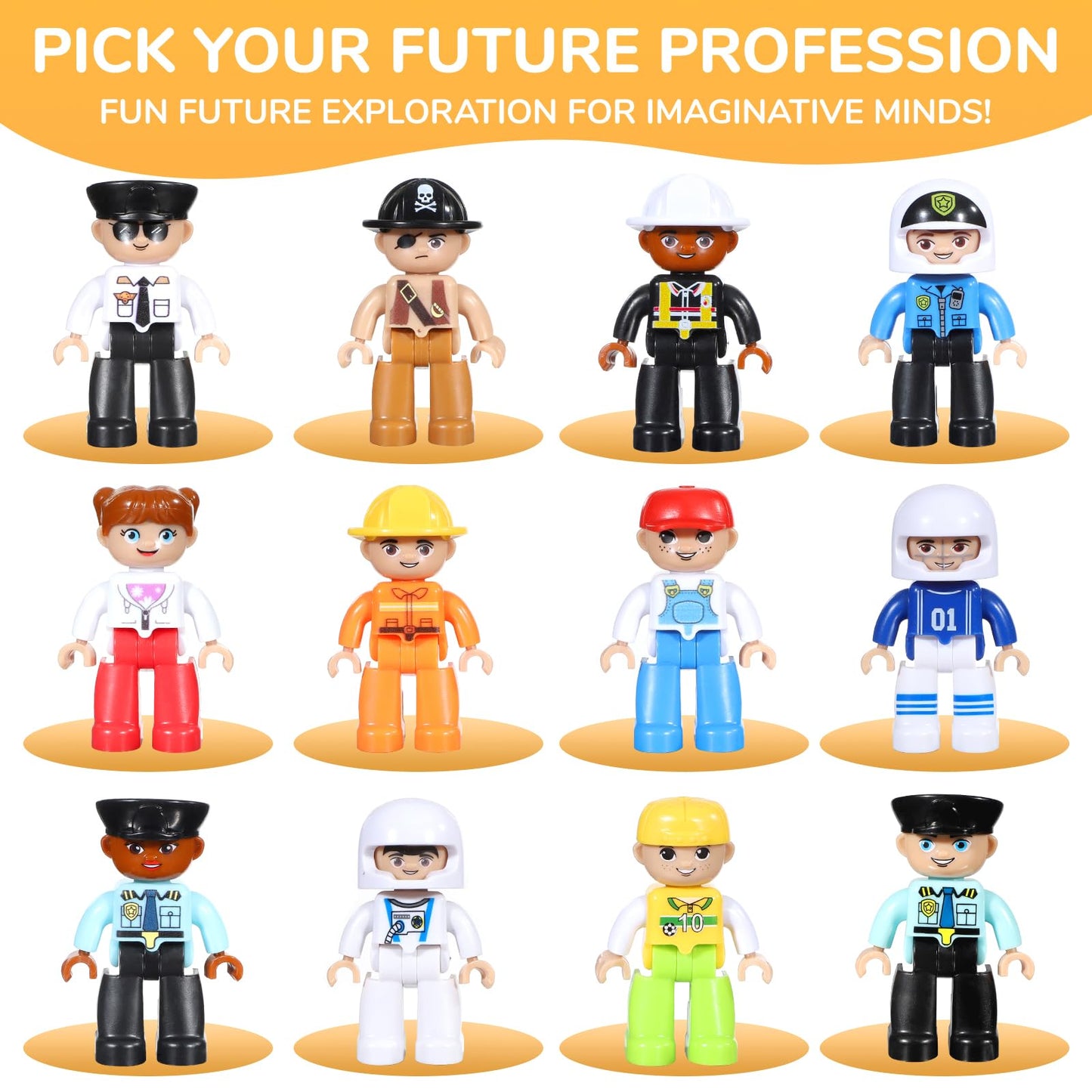Large Magnetic Figures, 3 Inches Community Figures Set, 12 Pieces Magnetic Play People Magnet Building Toys For Kids Ages 3 4 5