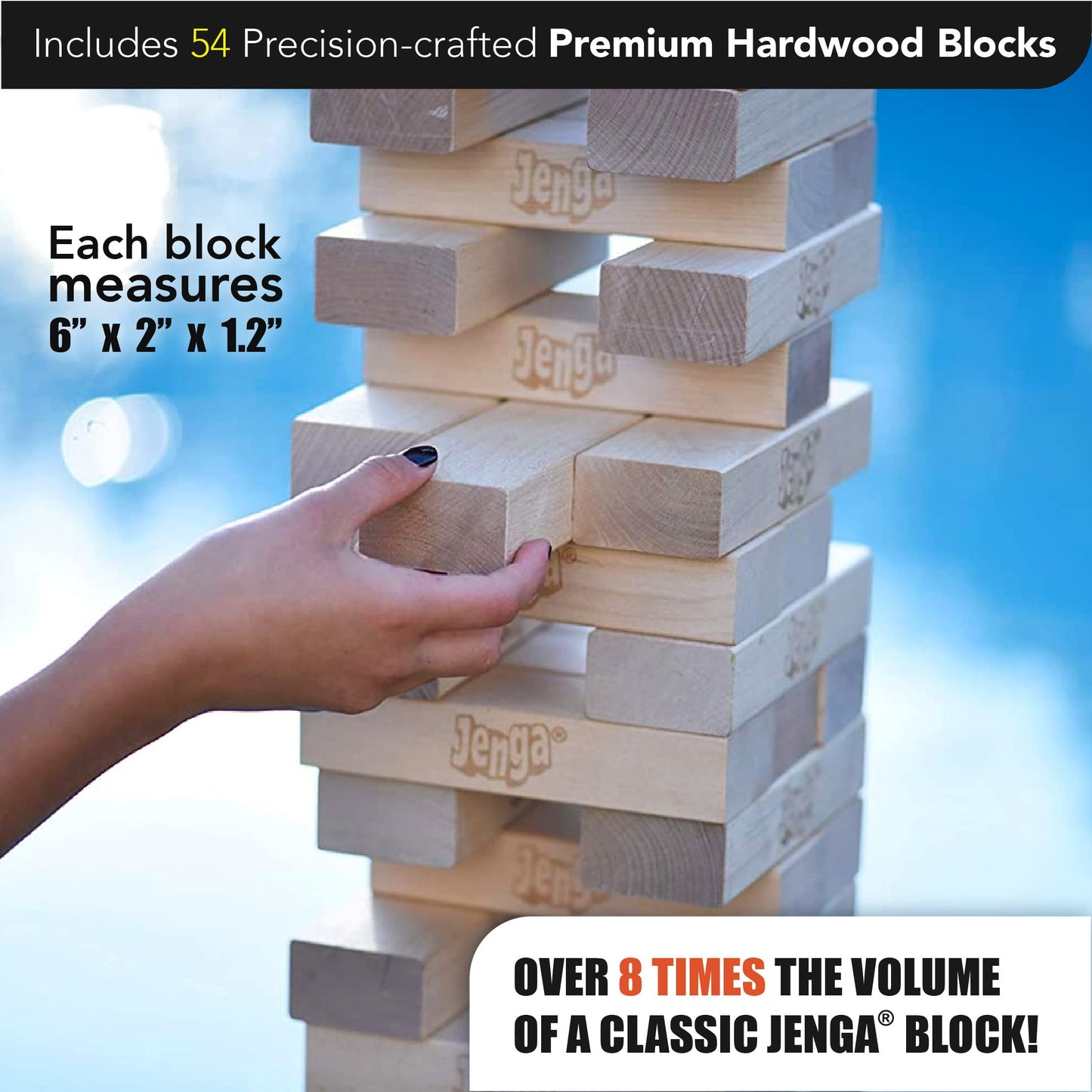 Jenga Giant Stacking Game - Officially Licensed - Natural Wood - 4 Feet Tall - Model JS6