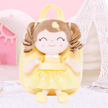 Gloveleya Toddler Backpack Baby Girl Gift Plush Bag Diaper Bag With Spring Girl Doll Curly Hair Girl Toys With Love Yellow 9 Inches
