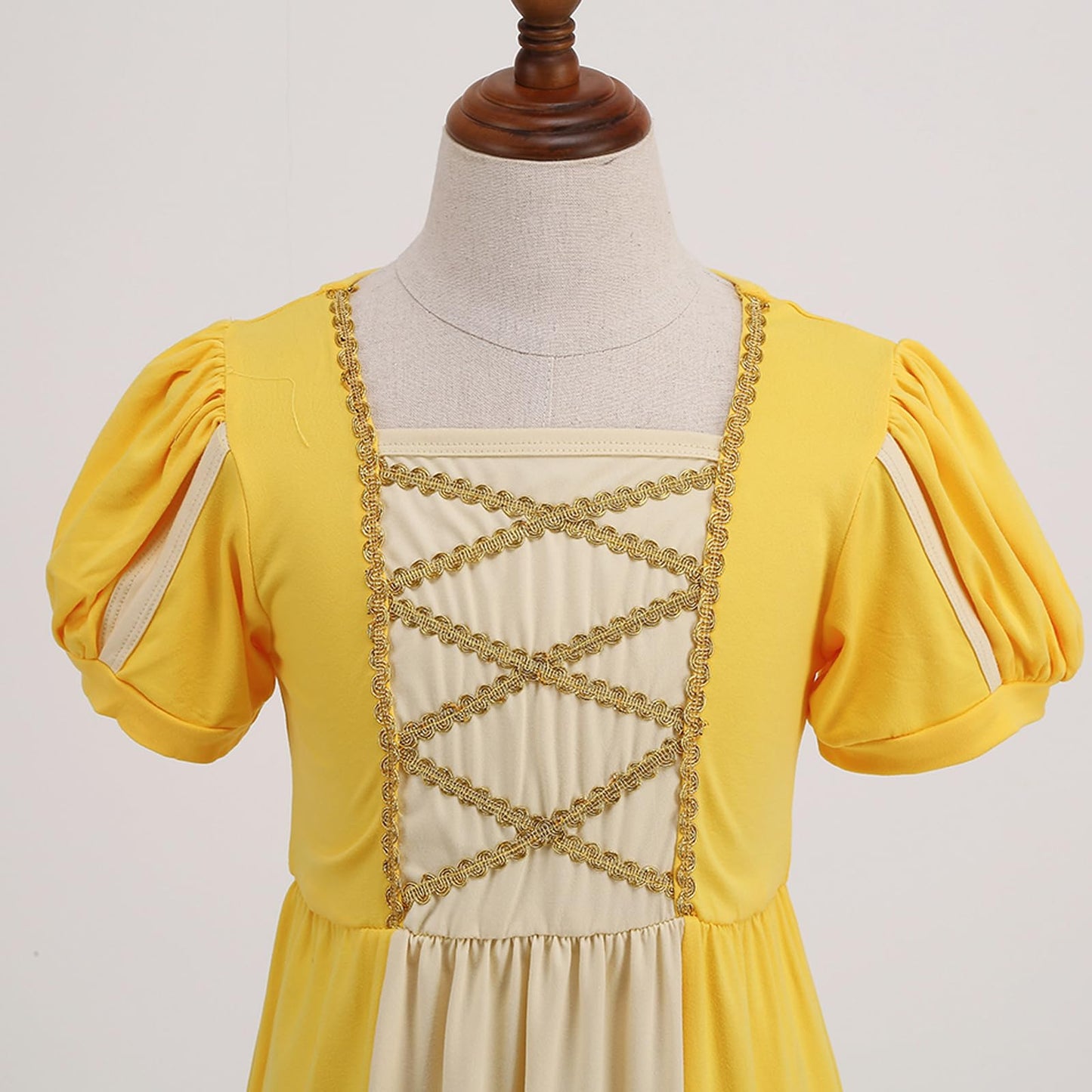 Addacos Girls Renaissance Medieval Dress Princess Costume Halloween Outfits Birthday Party Dress Up Clothes (Yellow, 140 (7-8T))