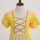 Addacos Girls Renaissance Medieval Dress Princess Costume Halloween Outfits Birthday Party Dress Up Clothes (Yellow, 110 (3-4T))