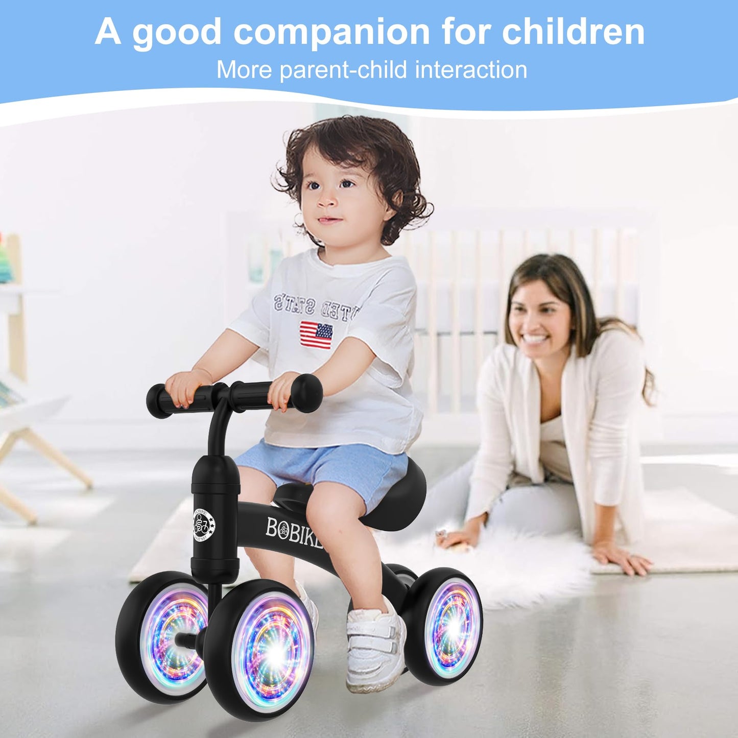 Baby Balance Bike Toys For 12-36 Months Kids Toy Boy And Girls Gifts Toddler Best First Birthday Gift Children Walker No Pedal Infant 4 Wheels Bicycle (Colorful, Black-Light)