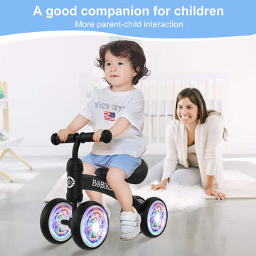 Baby Balance Bike Toys For 12-36 Months Kids Toy Boy And Girls Gifts Toddler Best First Birthday Gift Children Walker No Pedal Infant 4 Wheels Bicycle (Colorful, Black-Light)