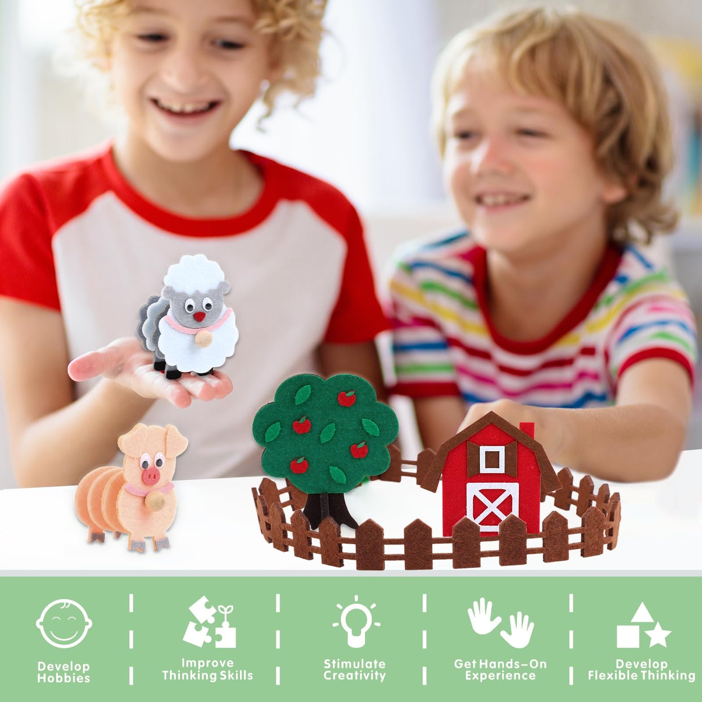 Coola Farm Animals Craft Kit Set for Preschool Kids - Red Barn & Animal Tree Educational Kit for Ages 3-6, Easy DIY Farm Playset