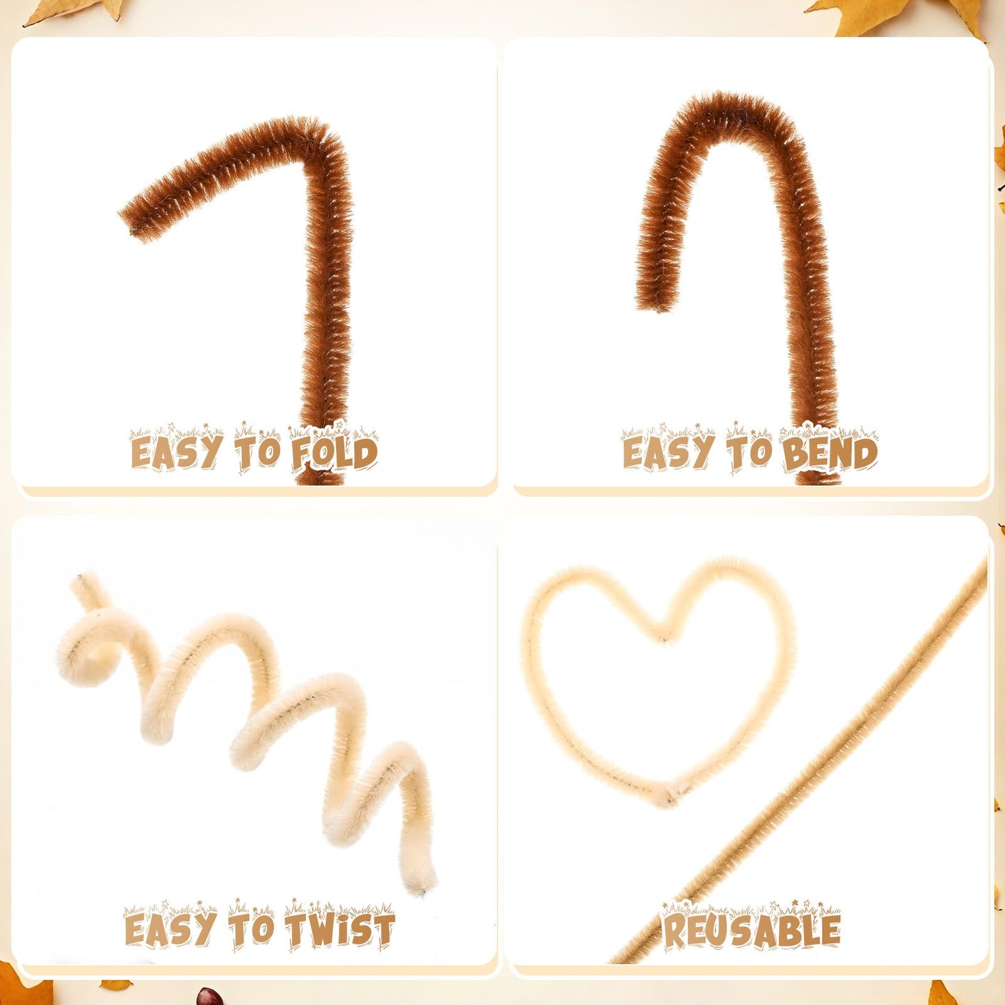 RoundFunny 400 Pcs 24 Inch Extra Long Brown Pipe Cleaners Chenille Stem Thick Fluffy Pipe Cleaners Craft Supplies for Halloween