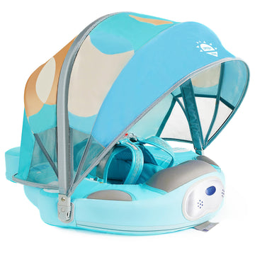 Mambobaby Float With Canopy Upf 50+ Sun Protection Pearl Foam Non-Inflatable Solid Baby Pool Float With Tail Mambo Float Swim Trainer Skin-Friendly Infant Swimming Ring For Baby 3-48 Months