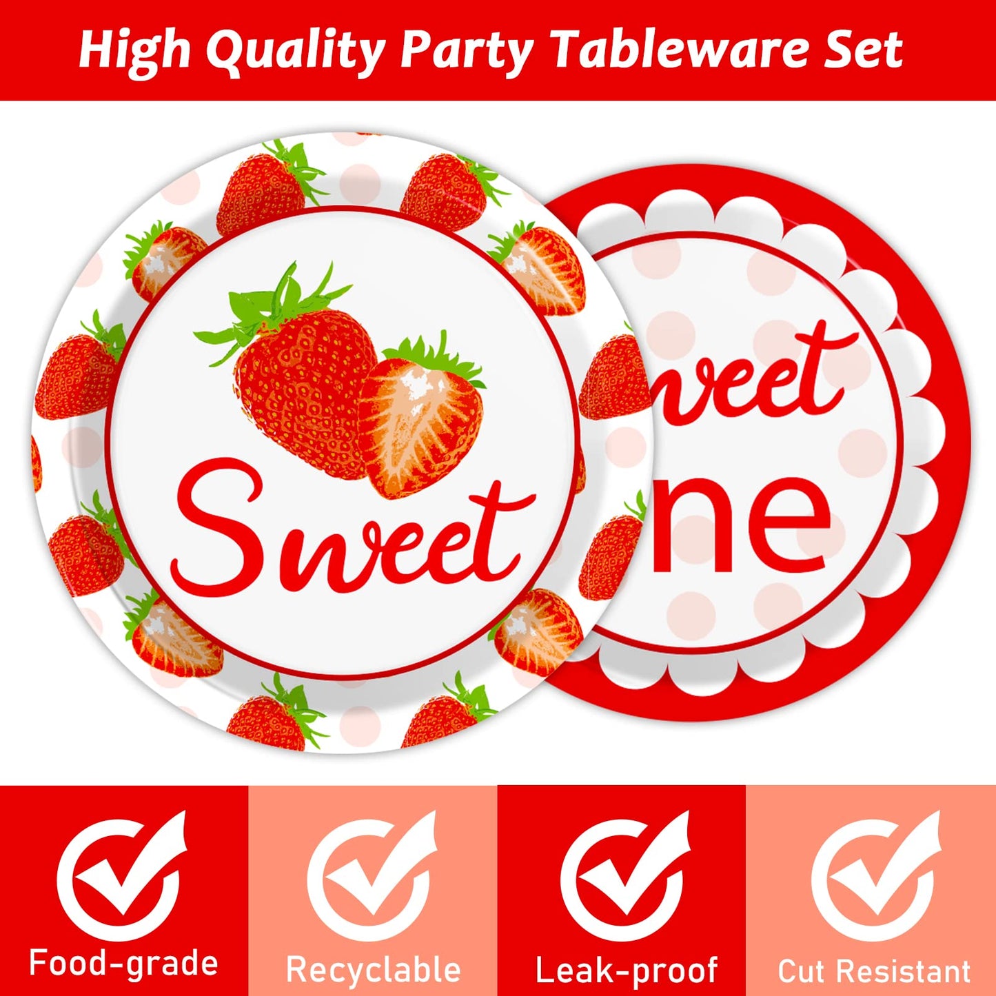 Gisgfim 96 Pcs Strawberry Birthday Party Supplies Paper Plates Napkins Strawberry 1St Birthday Tableware Set Summer Sweet Berry