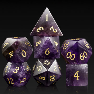 D&D Cracked Frosted Glass Dice 7 Piece Purple Zircon Dice with Great Gift Case for DND Dungeons and Dragon Tabletop Game (Purple