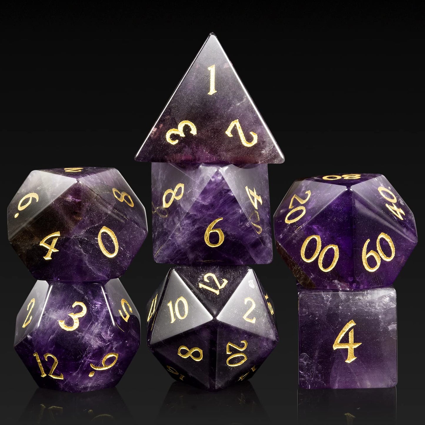 Hematite Dice Set DND,DNDND Full Set Real Stone Dice Set with Grogeous Gift Case for Dungeons and Dragon and Tabletop Game (Hema