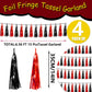 4P Black red Foil Fringe Tassel Banner Garland Metallic Tinsel Streamers Wall Hanging Curtain Backdrop Banner for Parade Floats,
