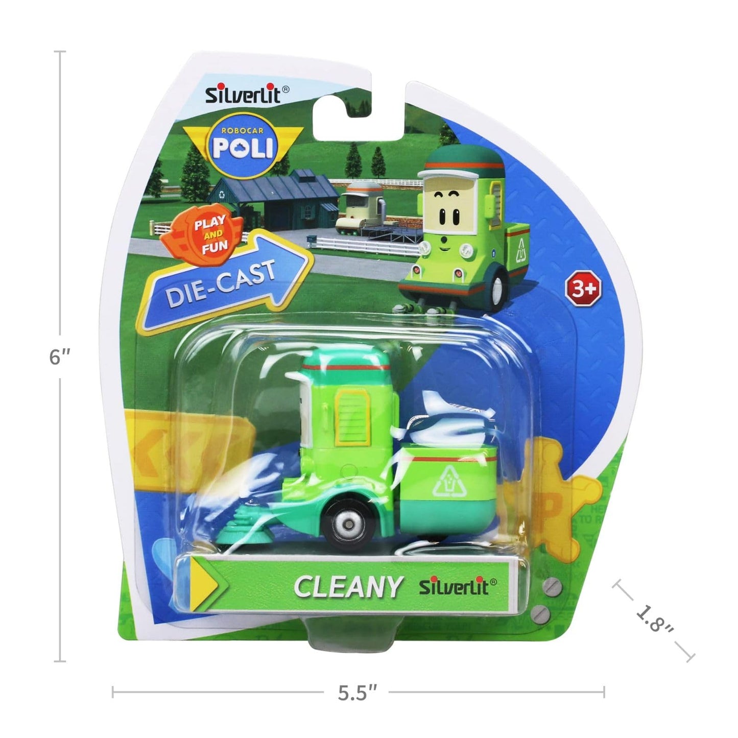 Robocar Poli, Cleany DIE-CAST Metal Toy Cars, Broomstown Sweeper Truck Toys, Mini Model Vehicle Party Birthday Gifts for Toddler