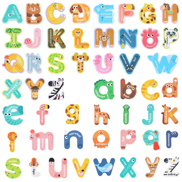 Mcpinky 52Pcs Large Magnetic Letters, Cute Animal Alphabet Abc Magnets Colorful Uppercase Lowercase Animals Toys Set For Fridge Educational Spelling Learning Games Kids Toddlers
