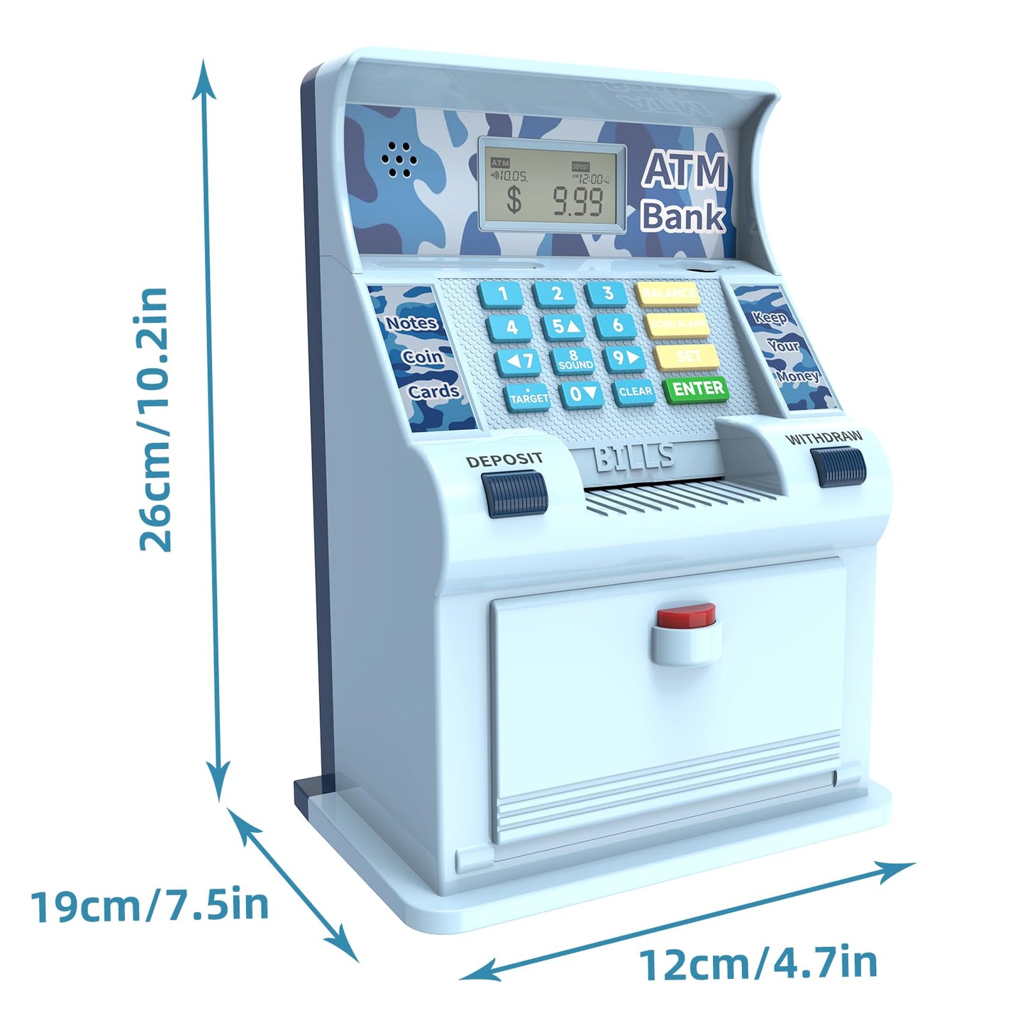 Electronic Piggy Bank For Kids Large Size Upgrade, Kids Banks For Real Money, Cash Coin Can Atm Bank, Toys For Ages 6-13 Piggy Bank,Christmas Idea Gifts (Blue Camo, Large)