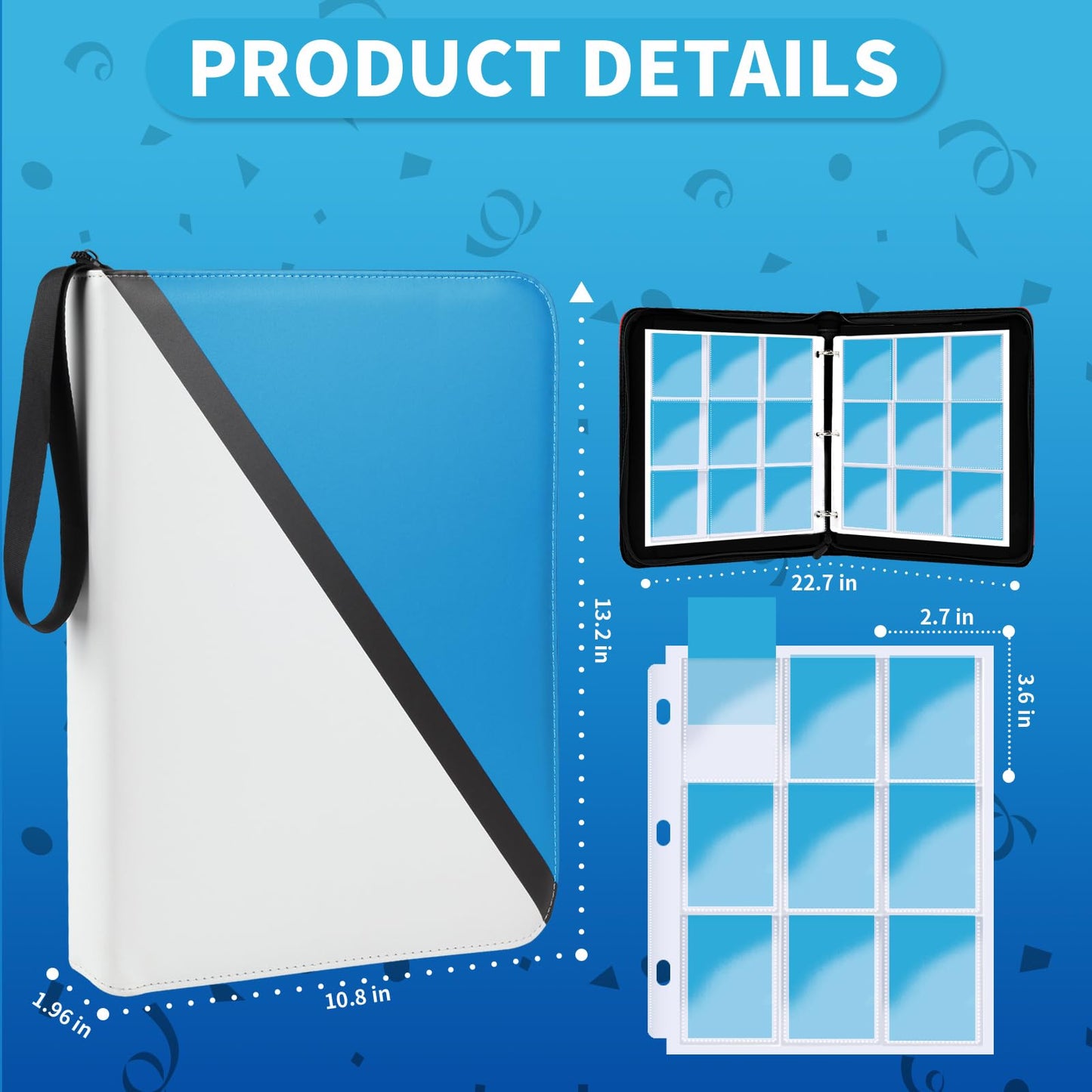 YoKiStar 9-Pocket Trading Card Binder  900 Pockets Card Holder with 50 Removable Sleeves  enhanced Card Book for Game & Sports Cards