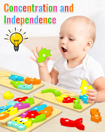 Yetonamr Wooden Toddler Puzzles Montessori Toys For 2 3 4 Years Old Boys Girls, 4 Pack Toddler Easter Basket Stuffers Animal Puzzles Kids Toys Birthday Gift Learning Toy Ages 2-4, 3-5