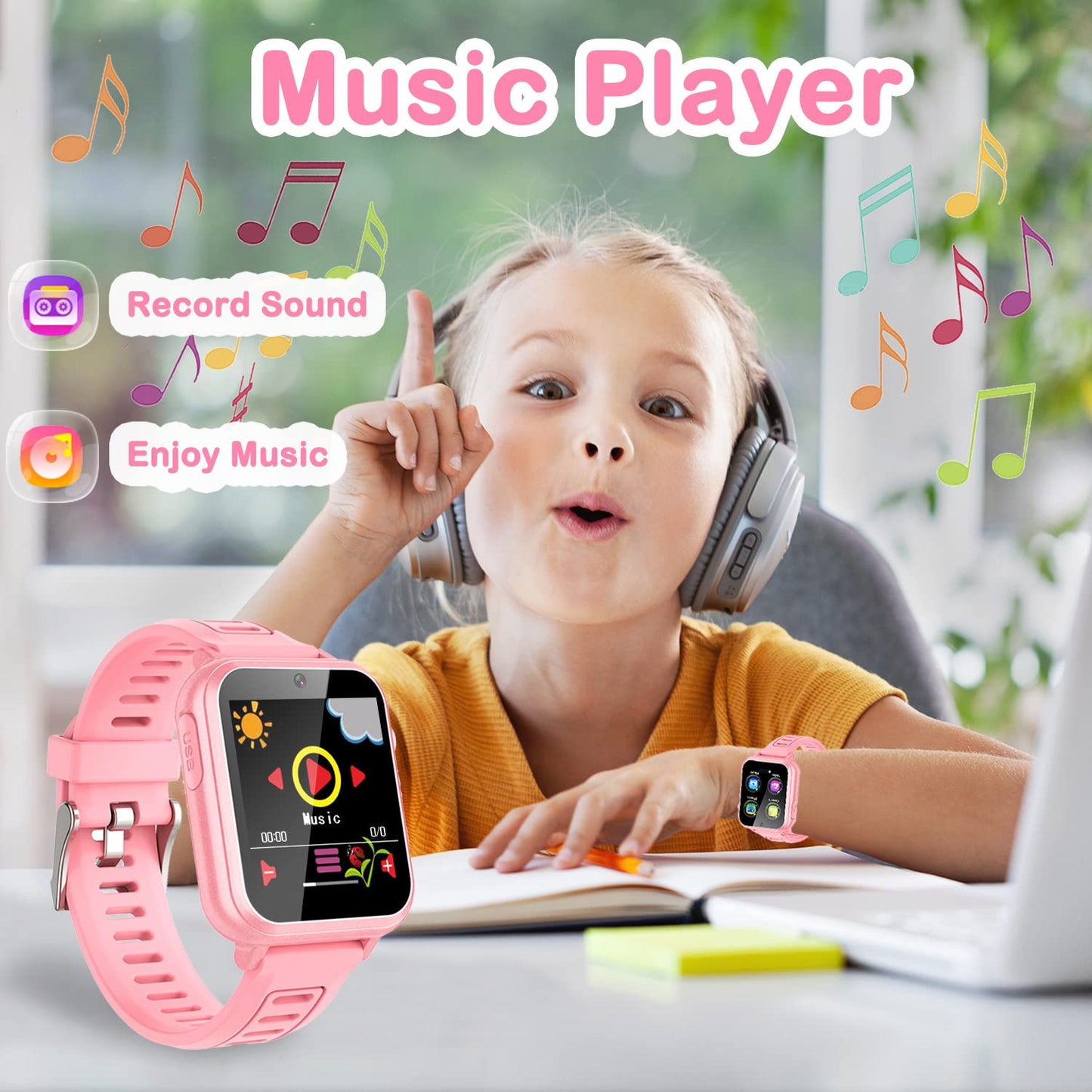 Cosjoype Kids Smart Watch for Girls 6-12, HD Touch Screen, 24 Puzzle Games, Video Camera, Music Player, Model S16