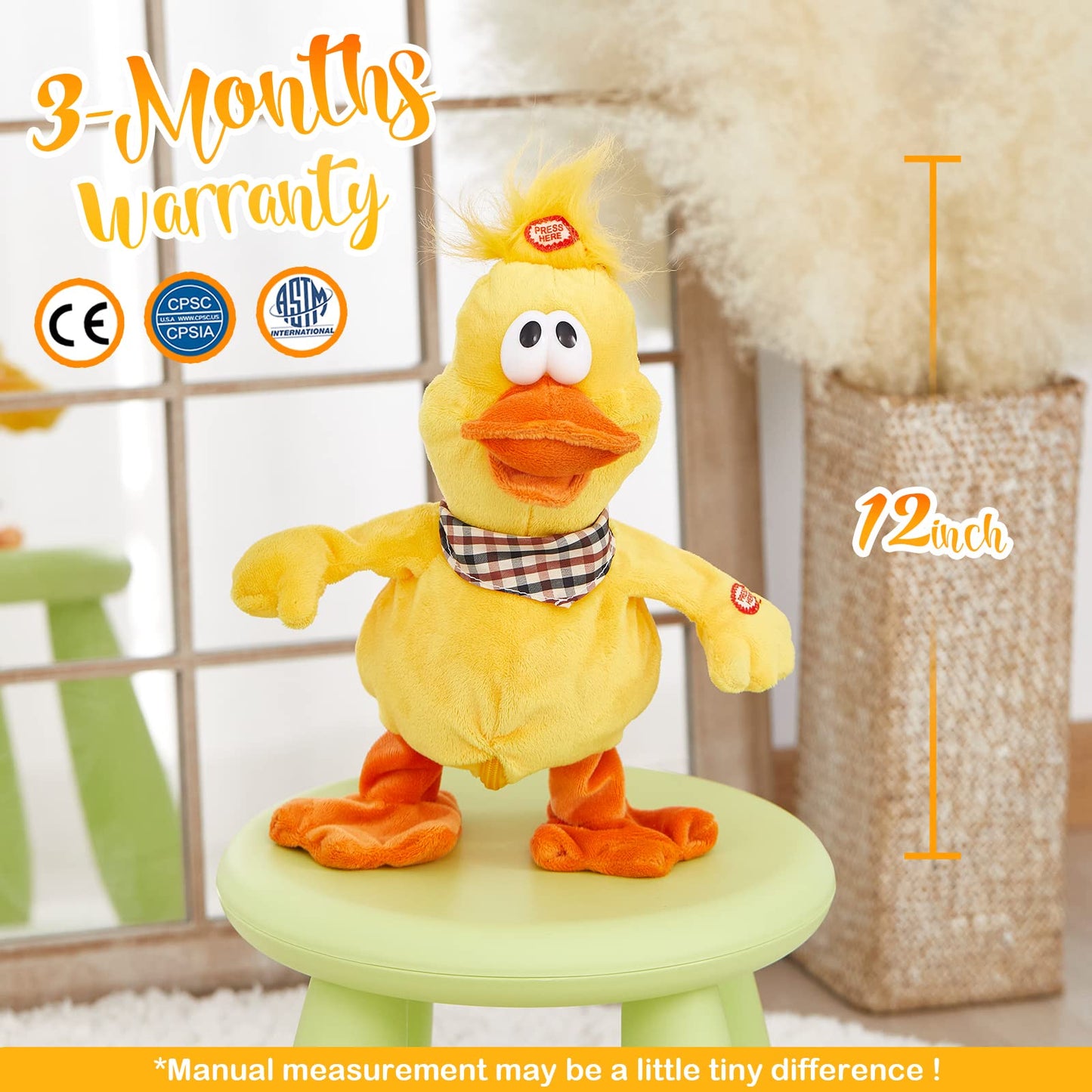Houwsbaby 12 Electronic Squawking Duck Toy,Electronic Quacking Musical Duck Stuffed Animal,Interactive Walking Singing Waving