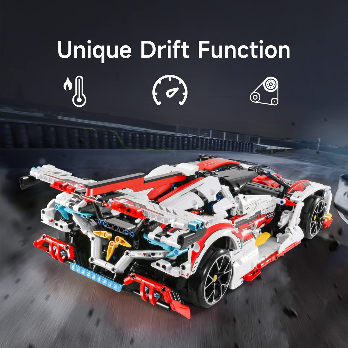 Ownone 1 Super Car Building Kits - With Easy Drifting Wheels, Remote Control Function, Electric Gull-Wing Doors - Collectible 1:10 Scale Model Technique Car Building Blocks Set For Adults (2277 Pcs)