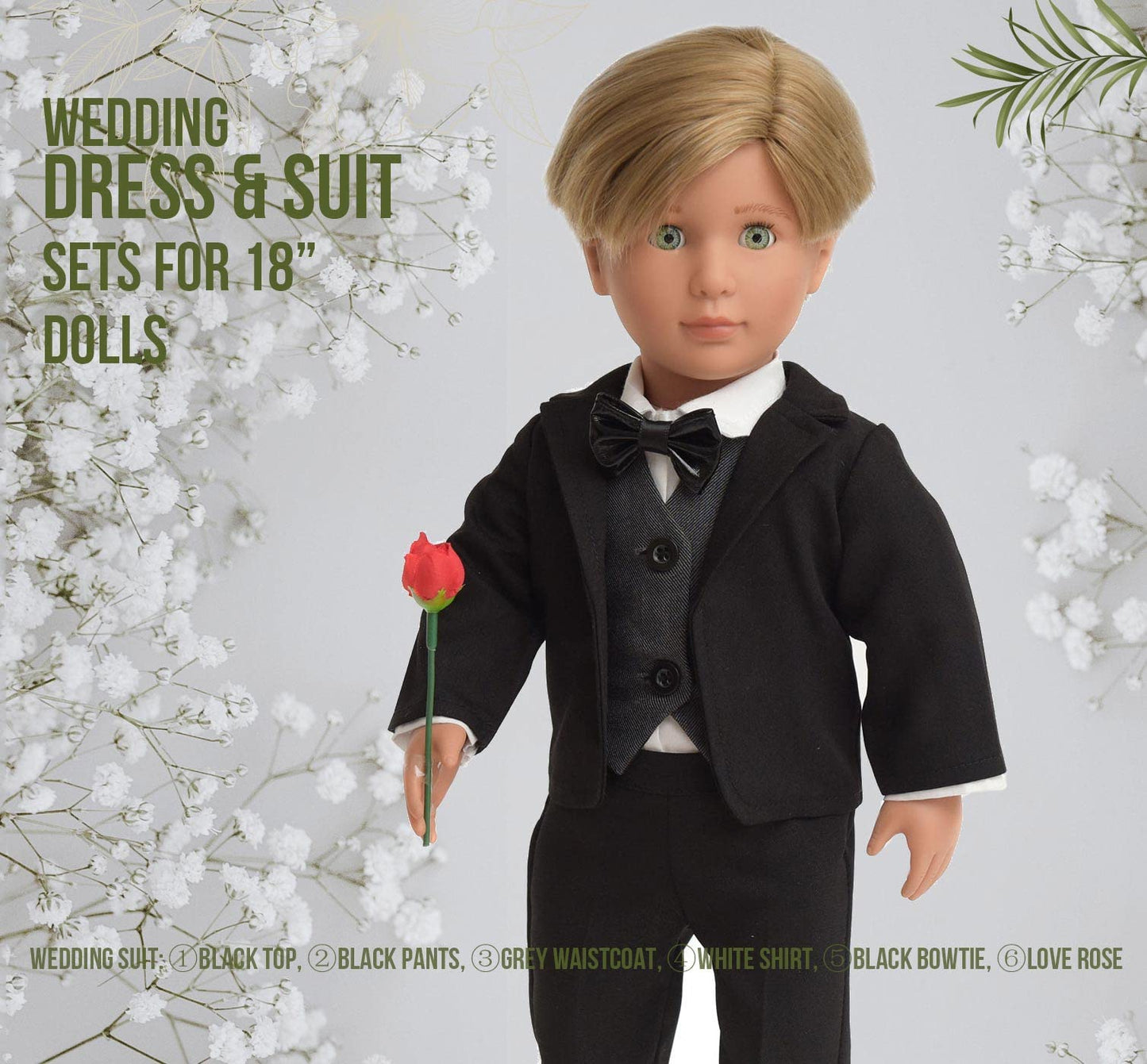 Sweet Dolly Doll Clothes First Communion Wedding Suit Set Rose Gentleman Outfits Fit American 18 Inch Boy Dolls