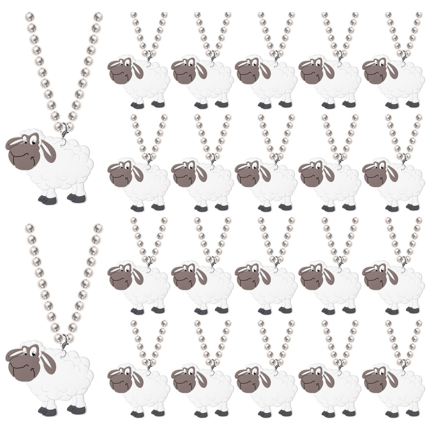 KeeStar 24 Pack Sheep Necklace Party Favors for Farm Animal Baby Shower, Barnyard Themed Party, Birthday, School Carnival Reward