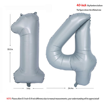 40 In Matte Gray Number Balloons Helium Foil Mylar Balloon Birthday Party Banquet Decoration 14