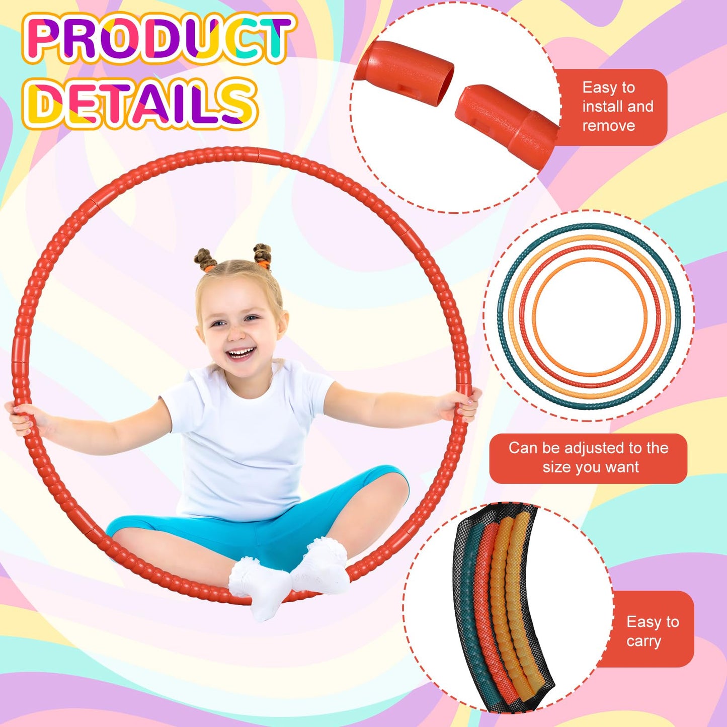 Syhood 12 Pcs Toy Color Hoop Plastic Detachable Adjustable Hoop Light Weight Exercise Fitness Equipment Toy Waist Ring for mature-themed Party  3 Sizes (Yellow Green)