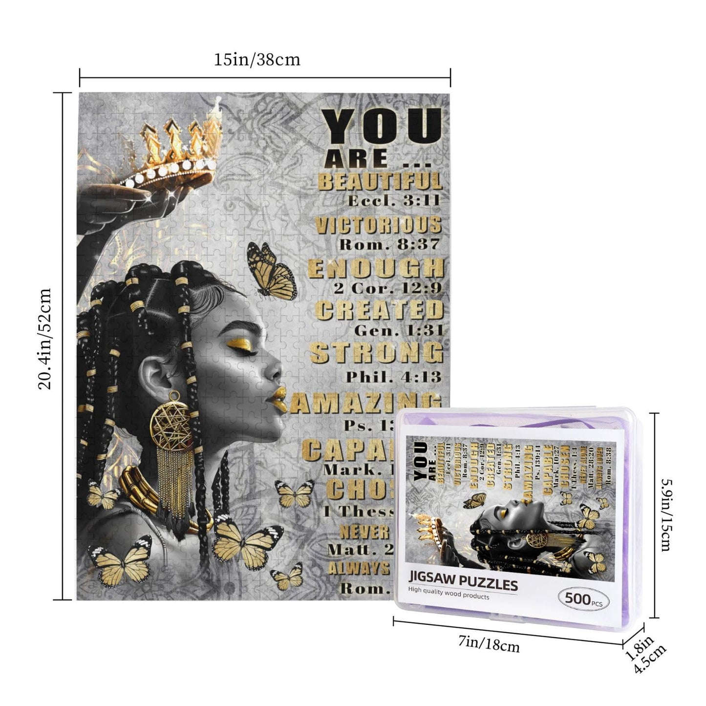 African American Puzzles For Adults 500Pcs Afro Black Queen Jigsaw Puzzles Scripture Bible Verse Inspirational Quotes Butterfly