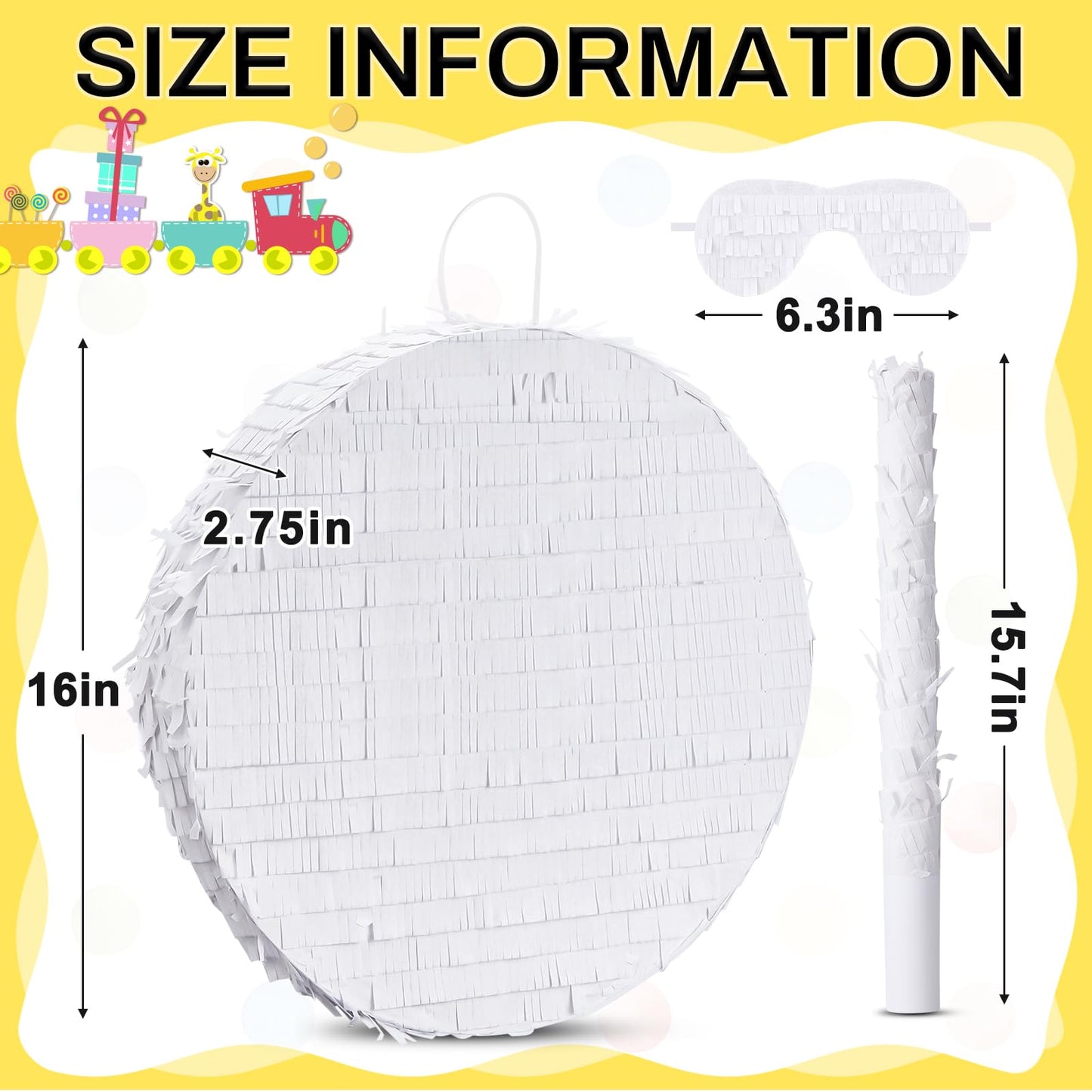 Jenaai 16 Round Blank Piata with Stick, Blindfold and Confetti for Adults and Kids Birthday Parties(White)