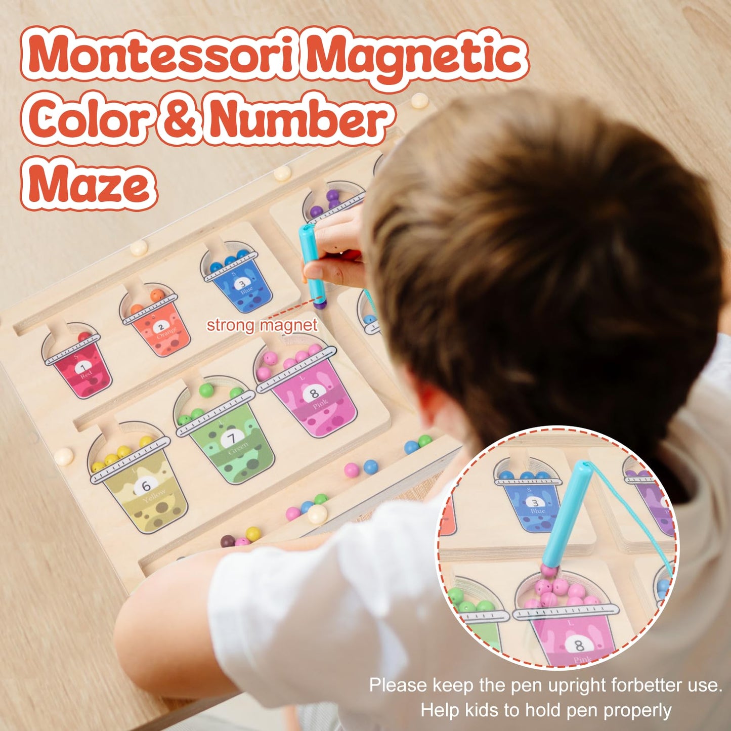 Adena Montessori Magnetic Color & Number Maze - Montessori Wooden Color Matching Learning Counting Puzzle Board
