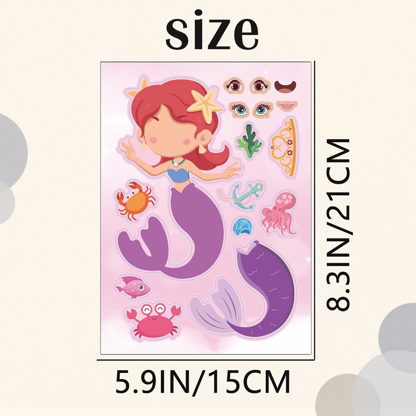 24 Sheets Mermaid Make A Face Sticker Sheets For Kids Todders Activities, Make Your Own Stickers For Kids Birthday Party Favor S