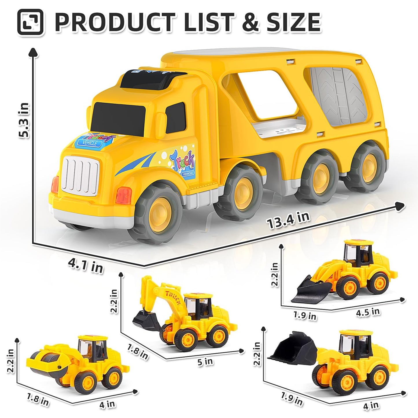 Veslier Construction Truck Toys for Kids Ages 1-6, Carrier Transport Trucks, Ideal Christmas & Birthday Gift
