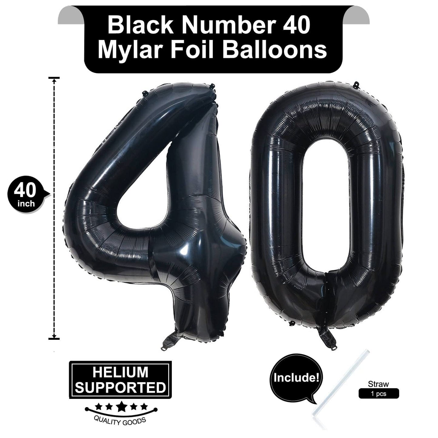 40 Inch Black 40 Number Balloons Giant Jumbo Huge 40 Foil Mylar Helium Number Digital Balloons Black Birthday Mylar Digital Ball