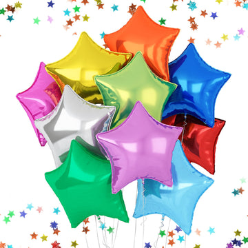 Feyg Star Foil Balloons, 10 Pcs/Set, 18 Inches, Colorful, For Helium, Party Decorations, Birthday, Wedding, Graduation, Wide Occ