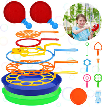 Roberly 18 Pcs Big Bubble Wands Toys Set With Solution, Tray, Soft Racket, Bulk Funny Bubbles Making Toys For Kids Summer Outdoor Activities Game Birthday Party Favors