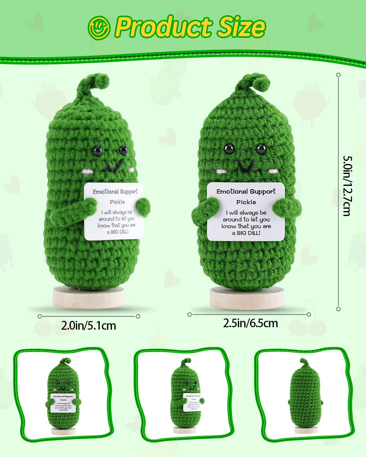 Jelutar Mini Funny Positive Potato, 3 Inch Knitted Doll With Positive Card For Cheer Up Gifts And Party Decorations, Cute Positive Potato Crochet Doll For Birthday Gifts (Pickle With Base)