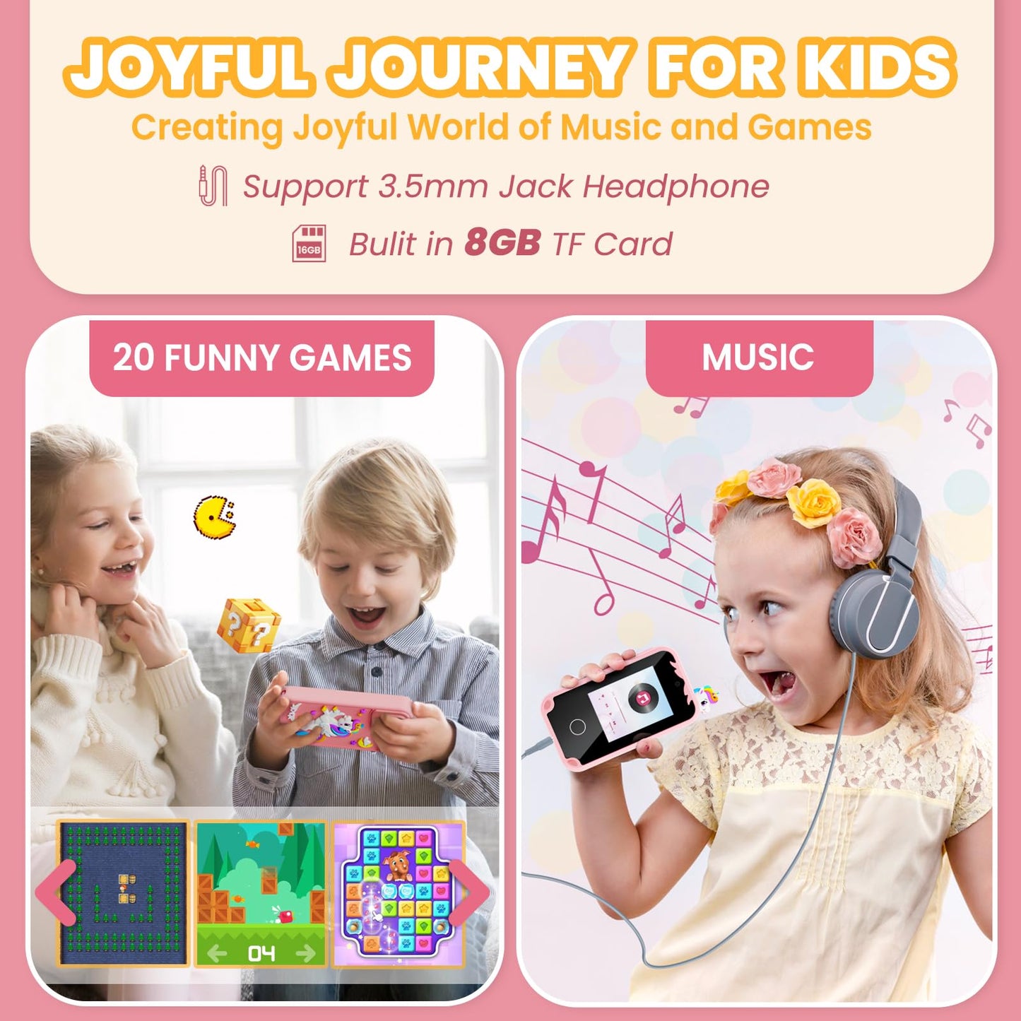 windpaint Kids Phone - Educational Smart Device, 2.8" Touchscreen, Music & Games, Small Size, Pink