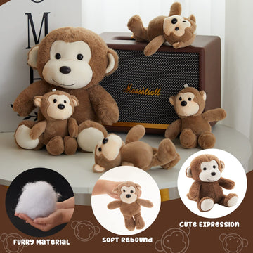 Lewtemi 5 Pcs Monkey Stuffed Animals Large Monkey Plush Toy With 4 Cute Plush Baby Monkeys Soft Stuffed Monkey Plush Toy Cuddly