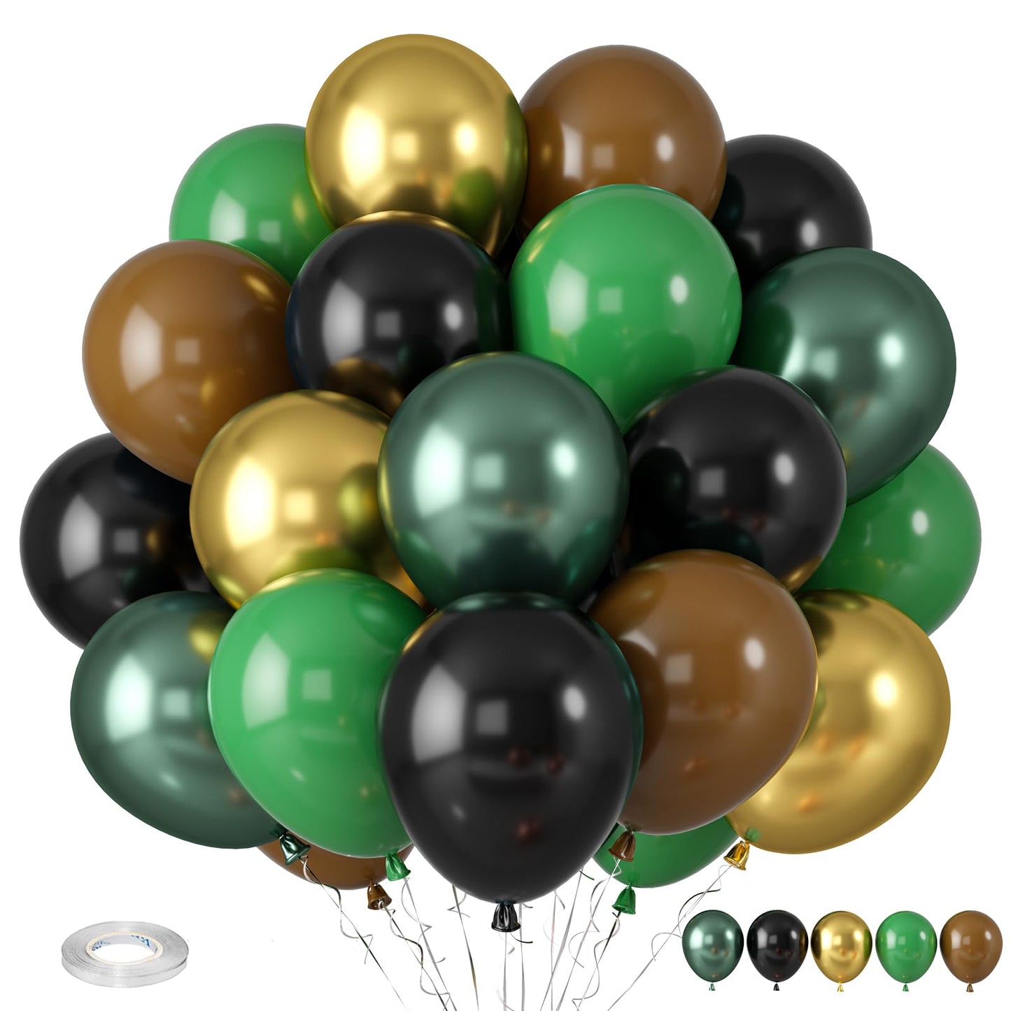 Green And Brown Balloons, Dark Emerald Green Balloon Camouflage Green Black Brown Balloons, Metallic Green Gold Balloons For Cam