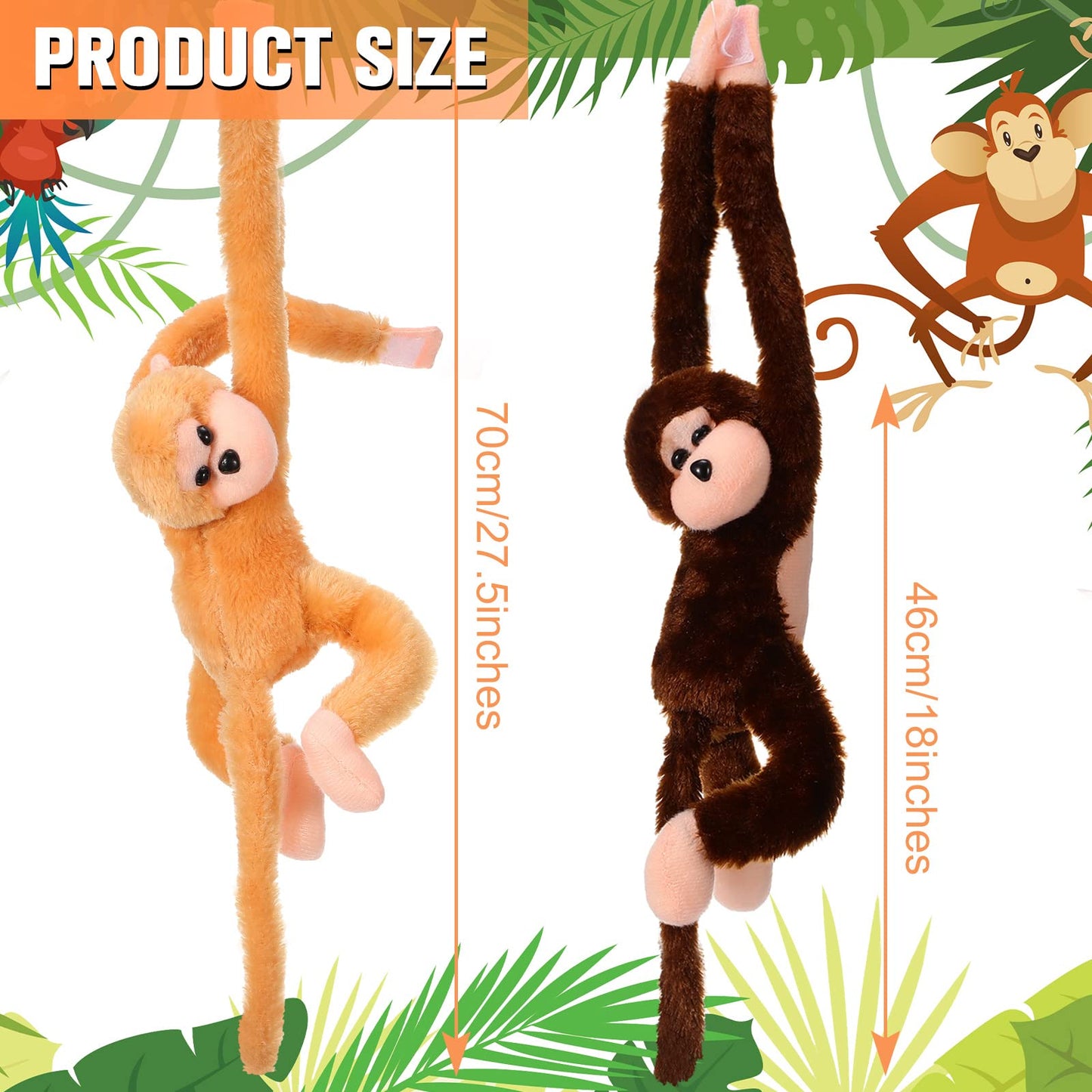 Chivao Set Of 4 Stuffed Monkey Hanging Stuffed Animal Monkey Plush Toy Large Animal With Loop For Gifts Favors(20 Inch,Dark Brow