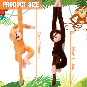 Chivao Set Of 4 Stuffed Monkey Hanging Stuffed Animal Monkey Plush Toy Large Animal With Loop For Gifts Favors(20 Inch,Dark Brow