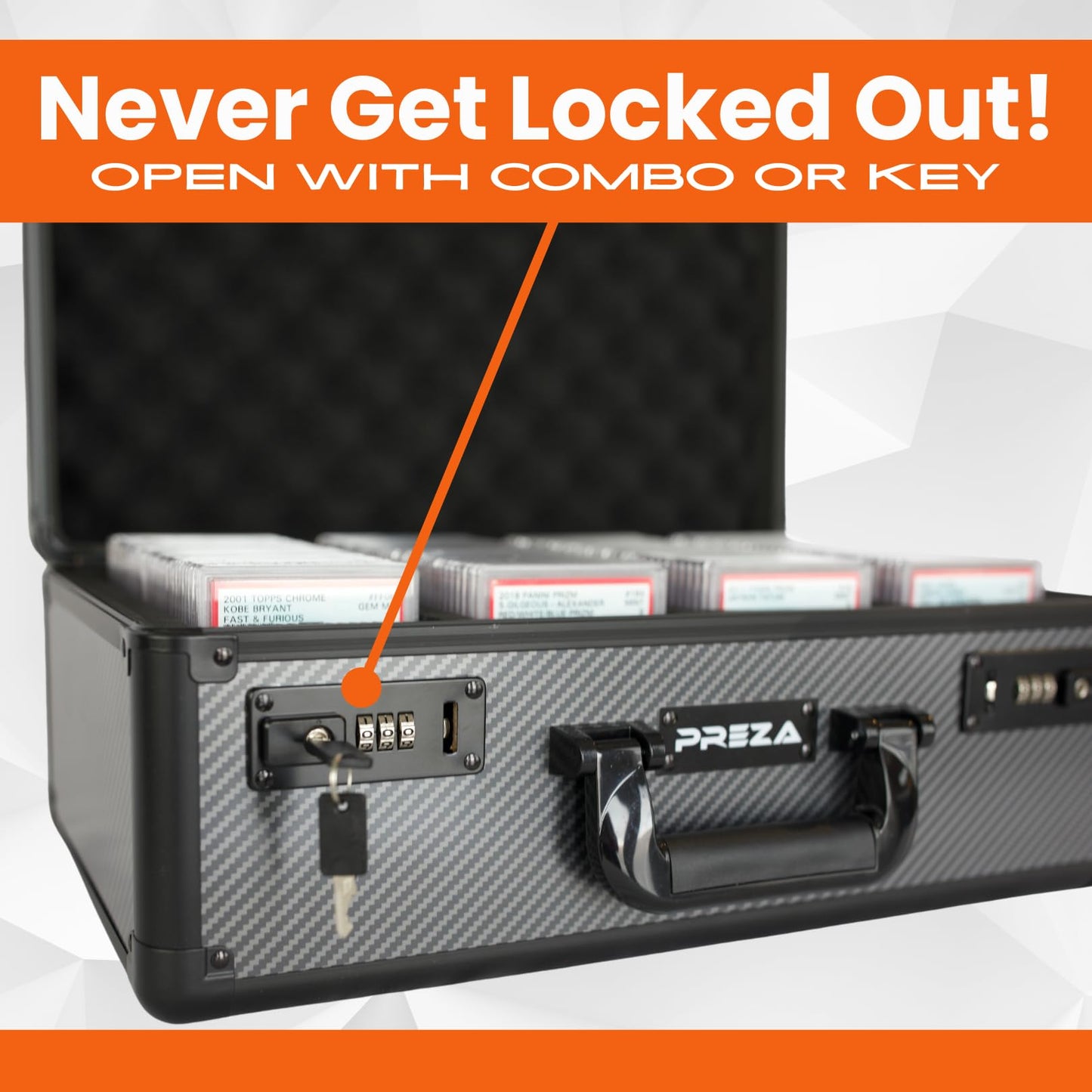 PREZA Graded Card Case - Slab Case for Graded Slabs - enhanced Trading Card Storage Box with Upgraded Combination and Key Lock (X-Large)