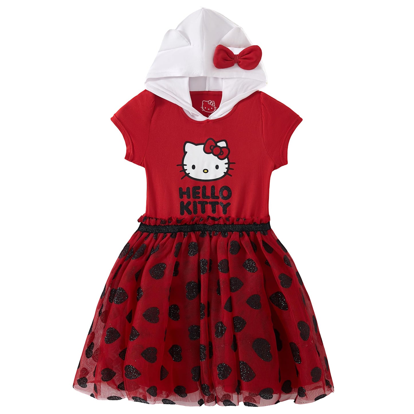 Hello Kitty Sanrio Girls Cosplay Hooded Tulle Dress for Toddler and Big Kids Red/White