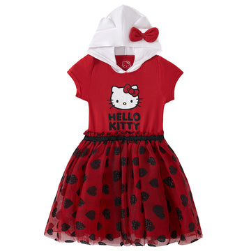 Hello Kitty Sanrio Girls Cosplay Hooded Tulle Dress for Toddler and Big Kids Red/White