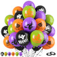 Funhot Halloween Party Balloons, 60Pcs Purple Orange Green Balloons, 12 Inch Orange Black Purple And Green Printed Pattern Decor