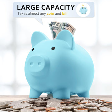 Piggy Bank For Kids Adults, Vcertcpl Unbreakable Plastic Piggy Bank Coin Bank Money Saving Box For Cash Saving, Kids Bank Money Jar Adults, Piggy Bank For Boys Girls, Gift Toys Banks For Kids (Blue)