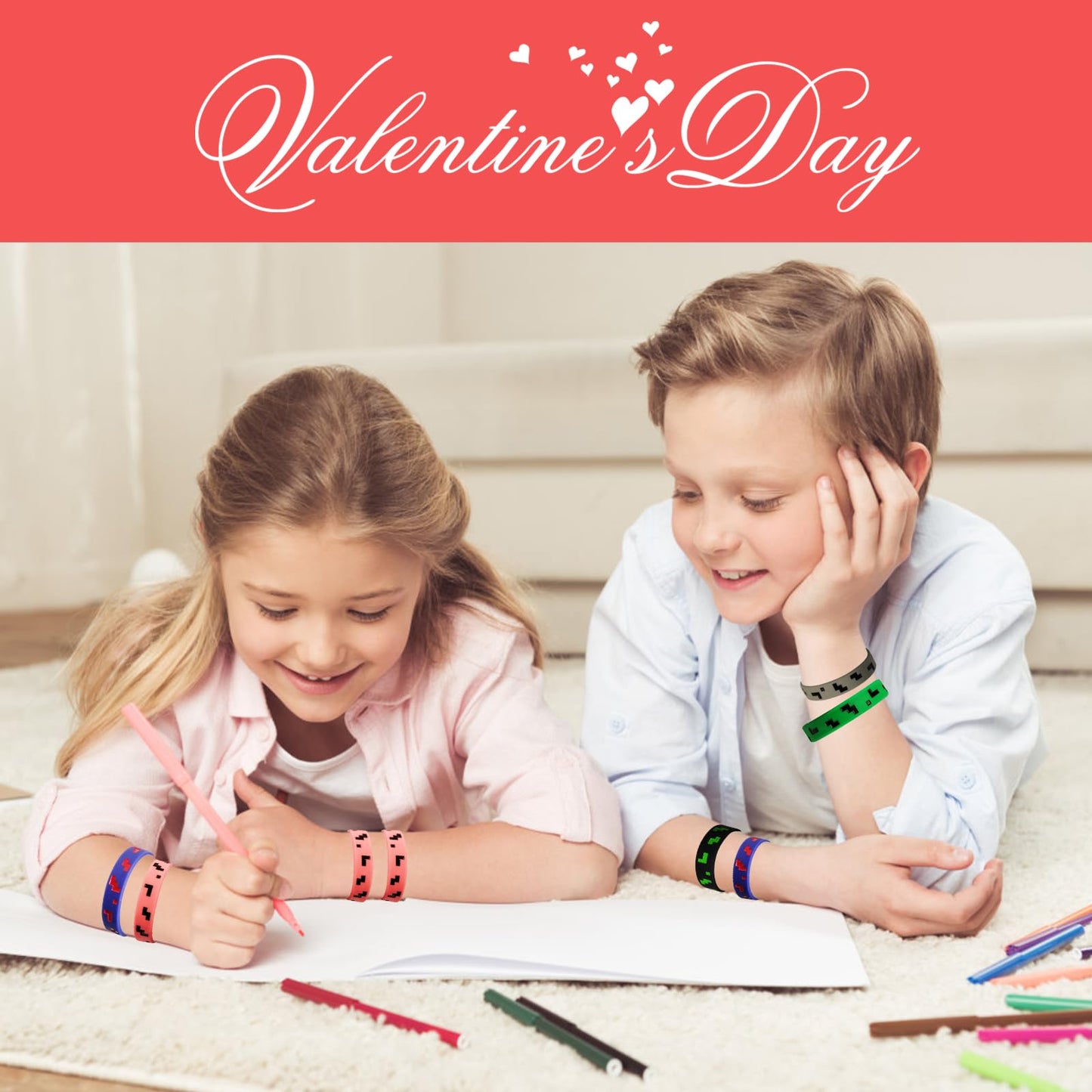 Ayinhov Pixel Miner Theme Party Favors, 24 Pieces Silicone Bracelets Wristband Small Size,Birthday Party Supplies,Valentines Day